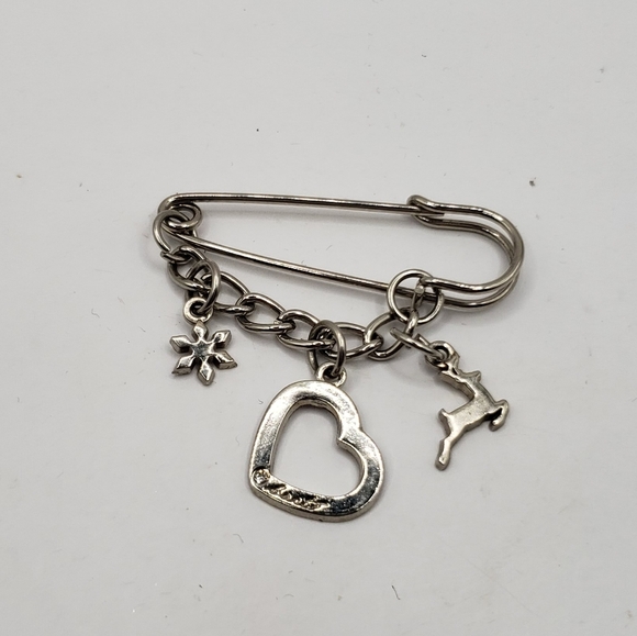 Silver Charm Safety Pin Brooch - Picture 9 of 10